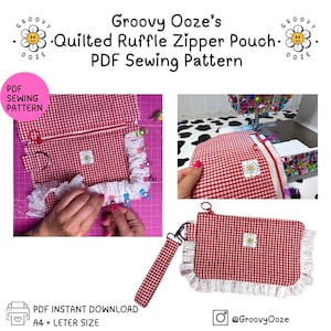 Quilted Zipper Pouch Sewing Pattern: Ruffled Zipper Bag PDF Tutorial (Instant Download) Beginner Friendly