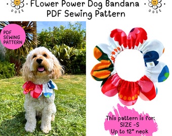 Dog Bandana PDF Sewing Pattern - Unique Flower Power Elasticated Dog / Cat Bandana Created By Groovy Ooze - SIZE S