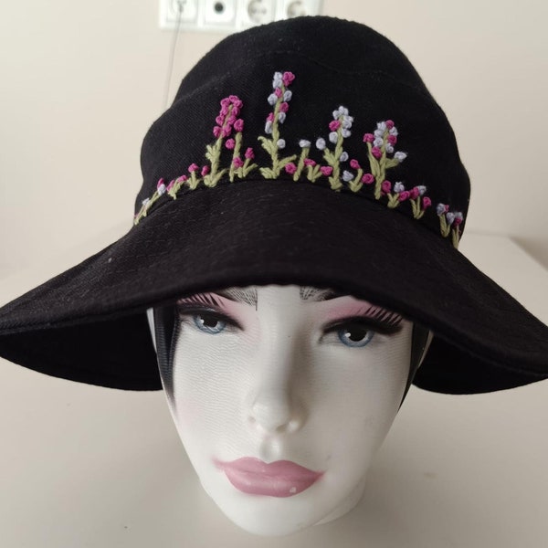 Wide Brim Cotton Summer Hat, Summer Hat, Sun Hat For Women, Summer Floppy Hat, Flower Embroidered Hat, Reversible Sun Hat, Oversized Hat