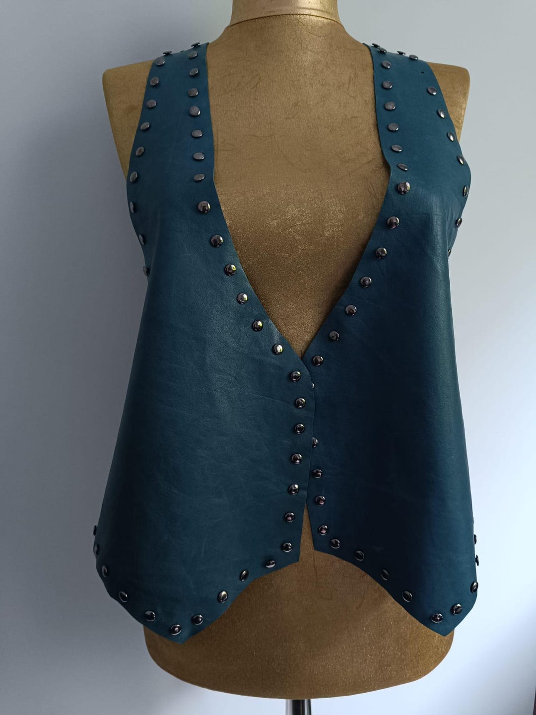 Blue Leather Vest, Genuine Leather Jacket, Studdet Vest,bohemian ...