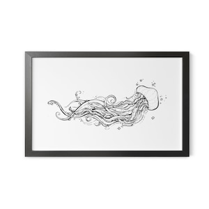 Dancing Jellyfish - Celestial Cosmic Jellyfish - Jellyfish Spirit Animal Artwork - Unframed Art Print - Pen and Ink Illustration