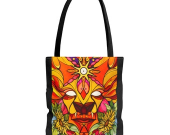 Leo Lion Tote Bag Handbag - Zodiac Astrology - Leo Birthday Gift - Original Artwork - Colorful Leo Aesthetic
