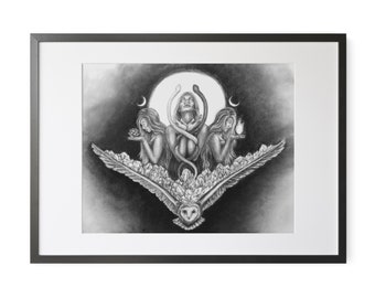 Hecate Goddess Art Print - Altar Art - Occult Artwork - Original Hand Made Charcoal Drawing - Unframed Giclee Art Print - Witch Wiccan Pagan