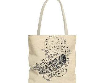 Go Smudge Yourself Tote - Wiccan Witch Pagan Goddess - Shopping Bag - Handbag - Energy Cleansing - Hand Drawn Artwork