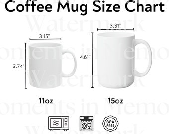 White Mug Size Chart | White Coffee Mug Mockup Size Chart Styled Stock Photo Digital JPEG Image