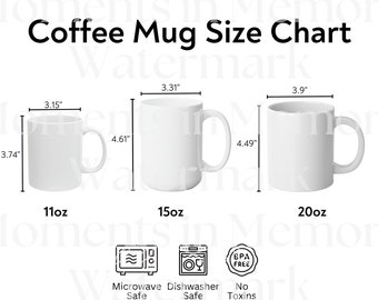 White Mug Size Chart | White Coffee Mug Mockup Size Chart Styled Stock Photo Digital JPEG Image