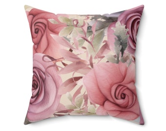 PINK ROSES PILLOW (Square) I Unique Double-Sided Print Square Pillow I 100% Polyester I Concealed Zipper I Home Decor Accent I Gift