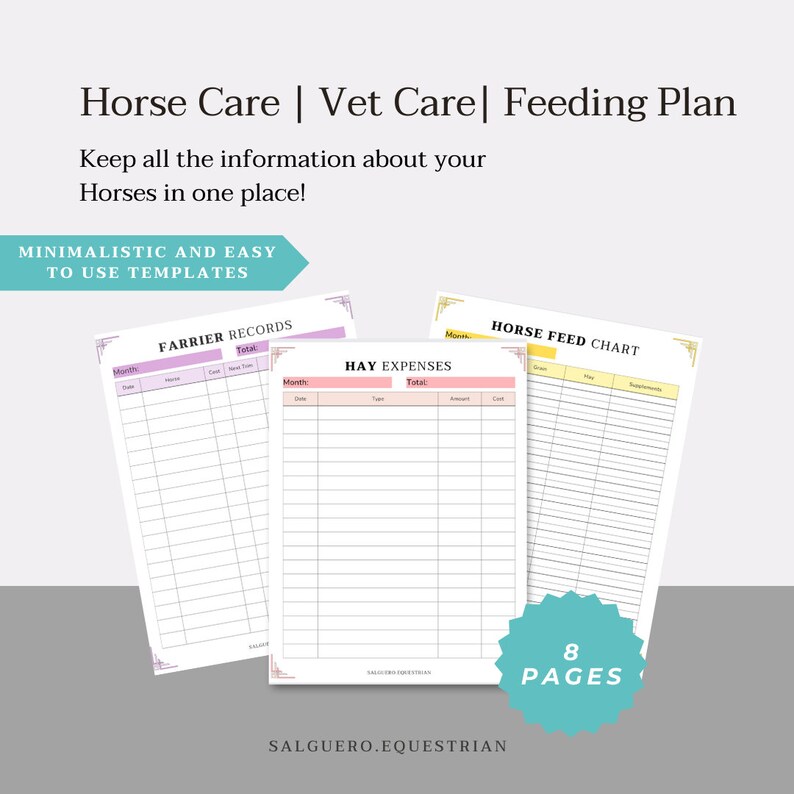 Horse Barn Management, Printable Barn Expense Tracker, Horse Tracker
