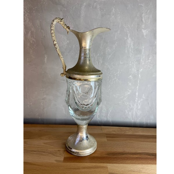 Vintage glass and metal decanter/pitcher made in Italy