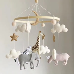 Nursery Mobile, Safari Africa Nursery,Baby Crib Mobile,Safari Baby Shower Gift, Gender Neutral Nursery, Felt Animal Giraffe, Zebra, Elephant