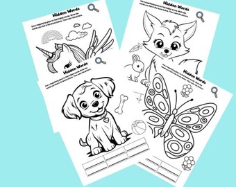 Kleur- en woordenjacht voor kinderen, digitale download van 10 stuks