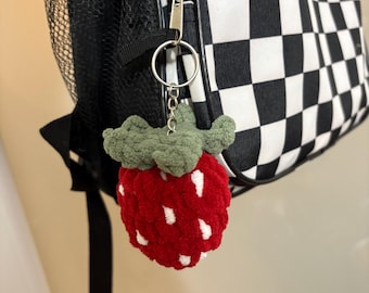 Berry Red Fluffy Crochet Strawberry Keychain