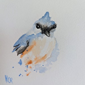 Blue bird original watercolor painting, 5x7 nature