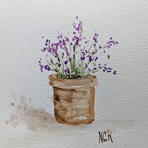 Lavender original watercolor painting, 5x7 flower art, floral watercolor, nature