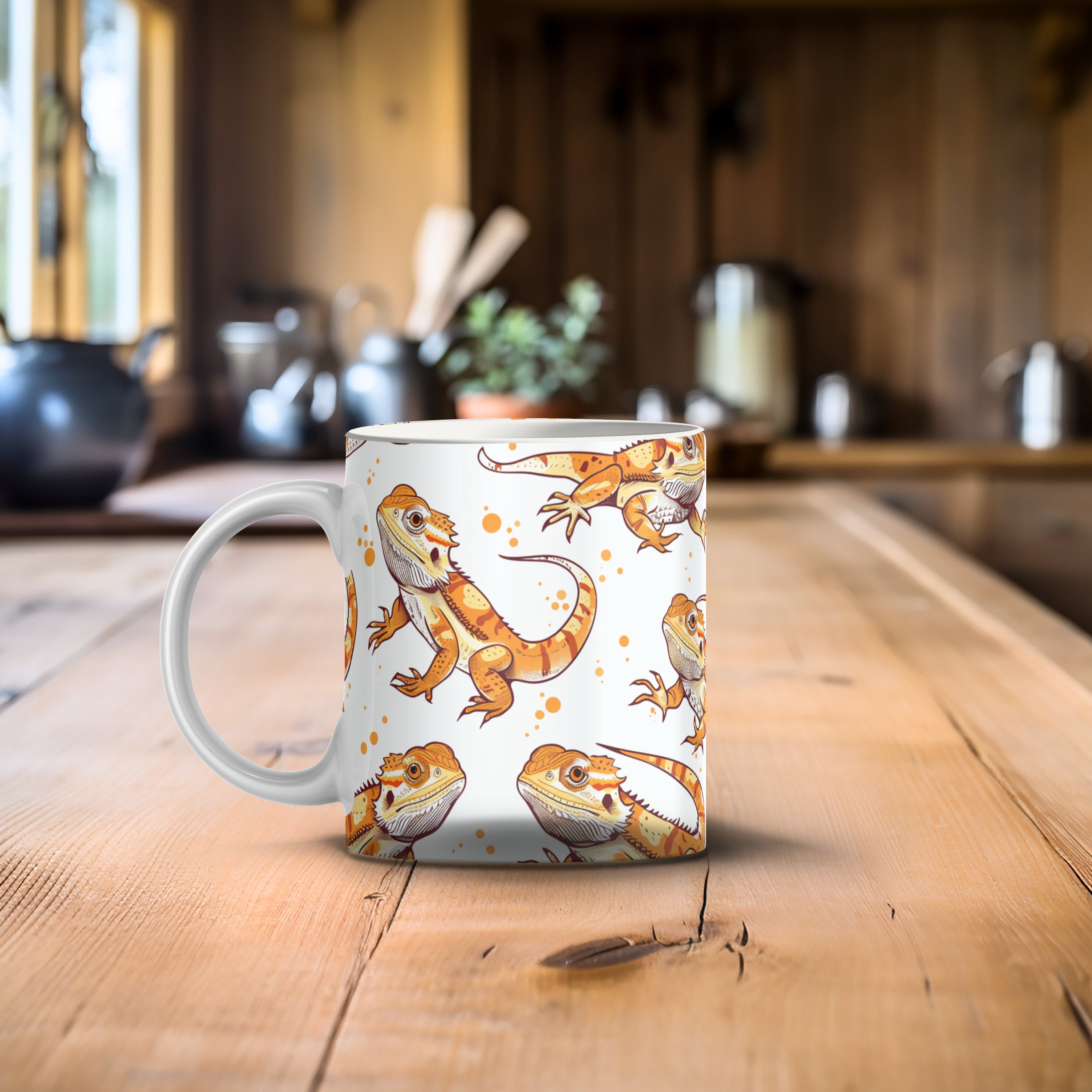 Adorable Bearded Dragon Mug Cute Cartoon Orange Lizards Perfect Coffee ...