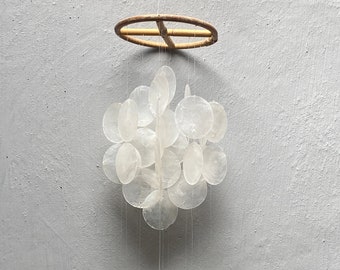 Classic Two-Level Capiz Shell Wind Chime | 15 cm x 40 cm | Coastal Decor | Handcrafted Beach Wind Chime | Tranquil Melodies