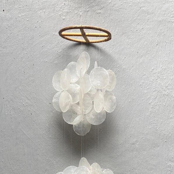 Classic Two-Level Capiz Shell Wind Chime | 15 cm x 40 cm | Coastal Decor | Handcrafted Beach Wind Chime | Tranquil Melodies