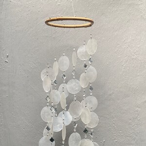 Classic Spiral-Glass Capiz Shell Wind Chime | 15 cm x 30 cm | Coastal Decor | Handcrafted Beach Wind Chime | Elegant Melodies