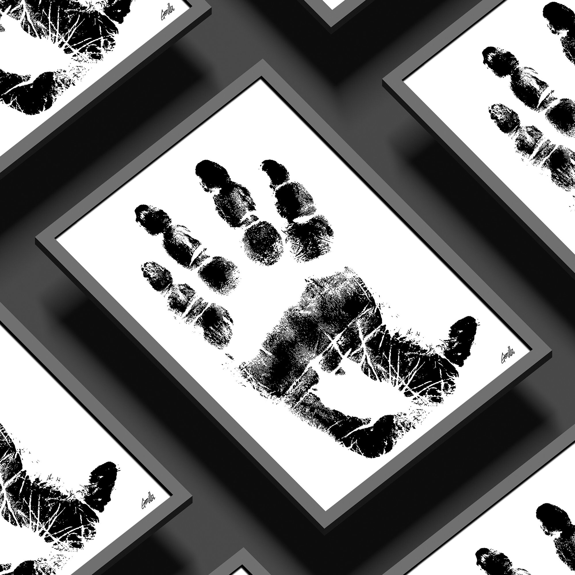 Genuine Gorilla Handprint Black and White Art Print A4/A3 Unframed Wall ...