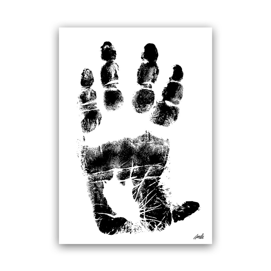 Genuine Gorilla Handprint Black and White Art Print A4/A3 Unframed Wall ...
