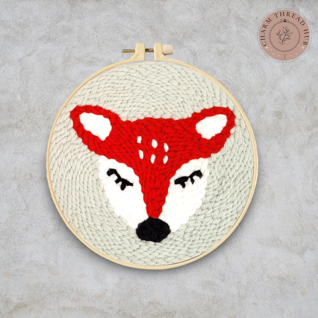 Cute Fox Animal Punch Needle Embroidery Kit for Beginners Soft Yarn ...
