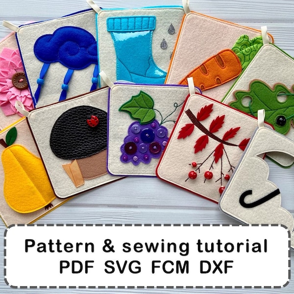 Tactile felt cards - Pattern & Sewing tutorial for 10 double sided felt cards, quiet book toddler, DIY Montessori toy for toddler activities
