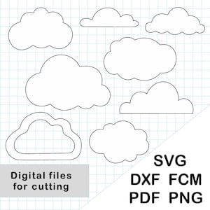 Wolken SVG-bestanden voor de cricut, cloud clipart, zomer svg-bundel voor DIY cloud mobiel en cloud kinderkamer inrichting, digitale download lasergesneden bestanden