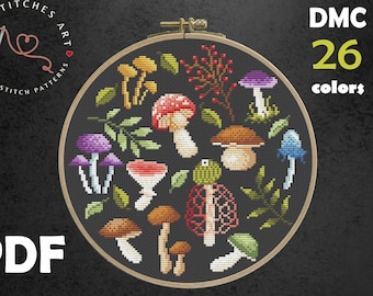 Toadstool Mushroom Cross Stitch Pattern: Fungi Embroidery (PDF Pattern)