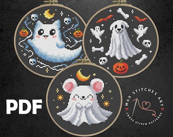 Patrón de punto de cruz de fantasmas de animales: Decoración espeluznante de Halloween (Patrón PDF)
