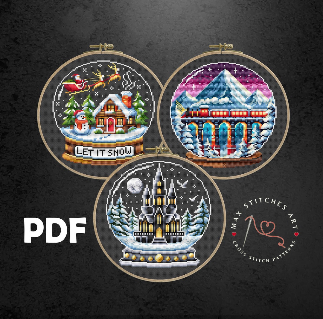 Snow Globe Winter Scenes Cross Stitch Pattern Set (PDF) - Etsy