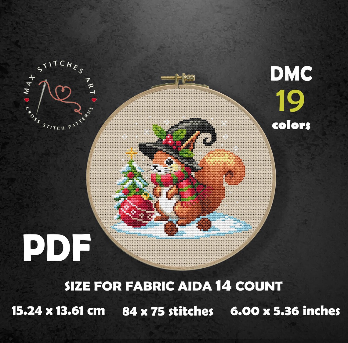 Festive Squirrel Cross Stitch Pattern - PDF Download, Cute Squirrel ...