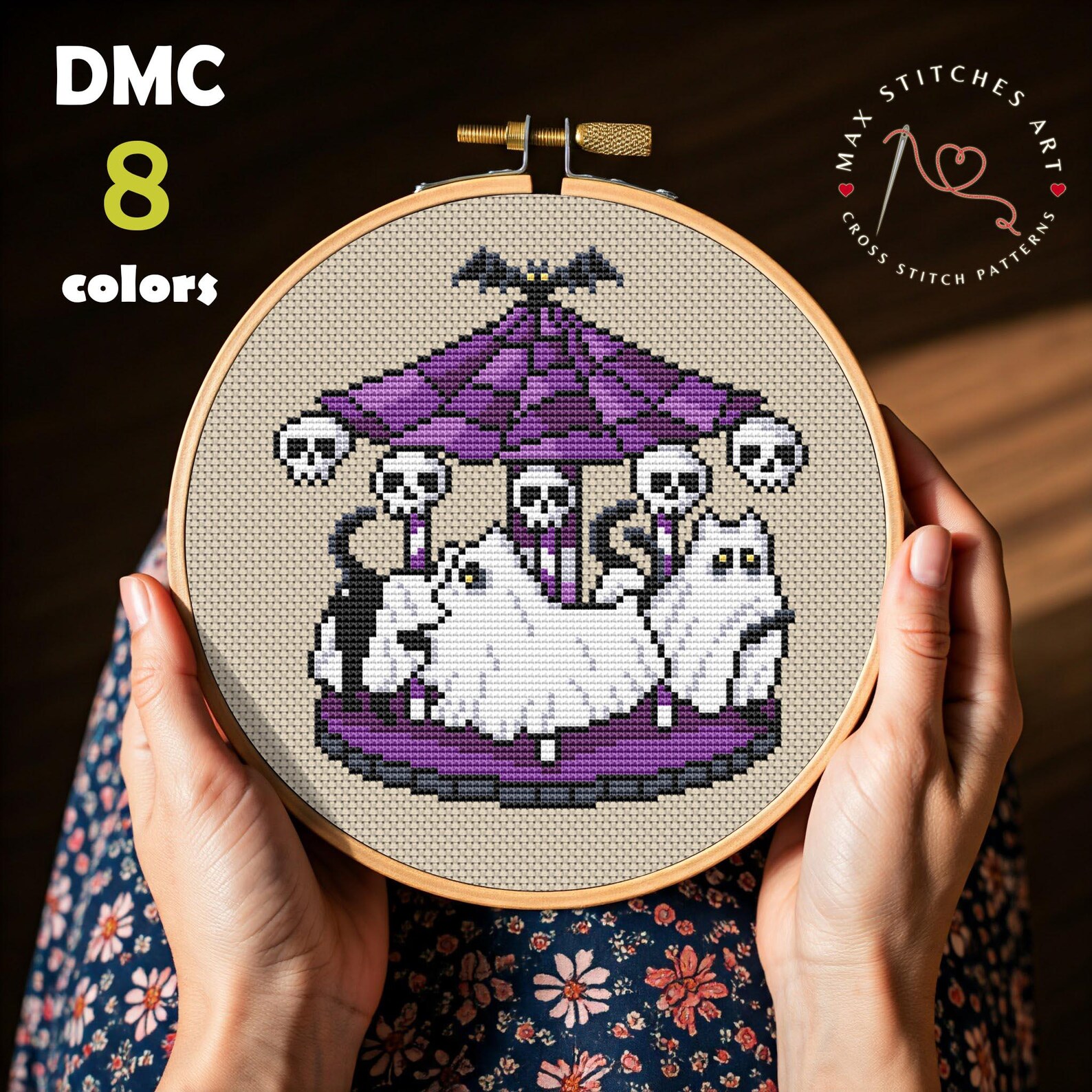 Ghost Cat Carousel Cross Stitch, Spooky Halloween Pattern PDF - Etsy