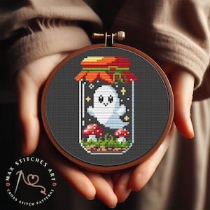 Geist im Glas Kreuzstich-Muster: Kawaii Halloween zum Sticken (PDF)