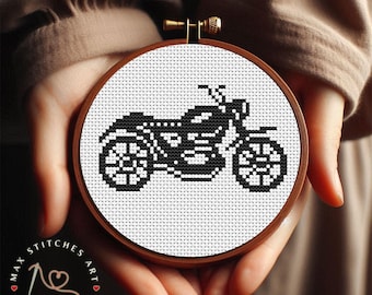 Motorcycle Cross Stitch Pattern, Easy Bike Embroidery Design, One Color DMC, PDF Chart