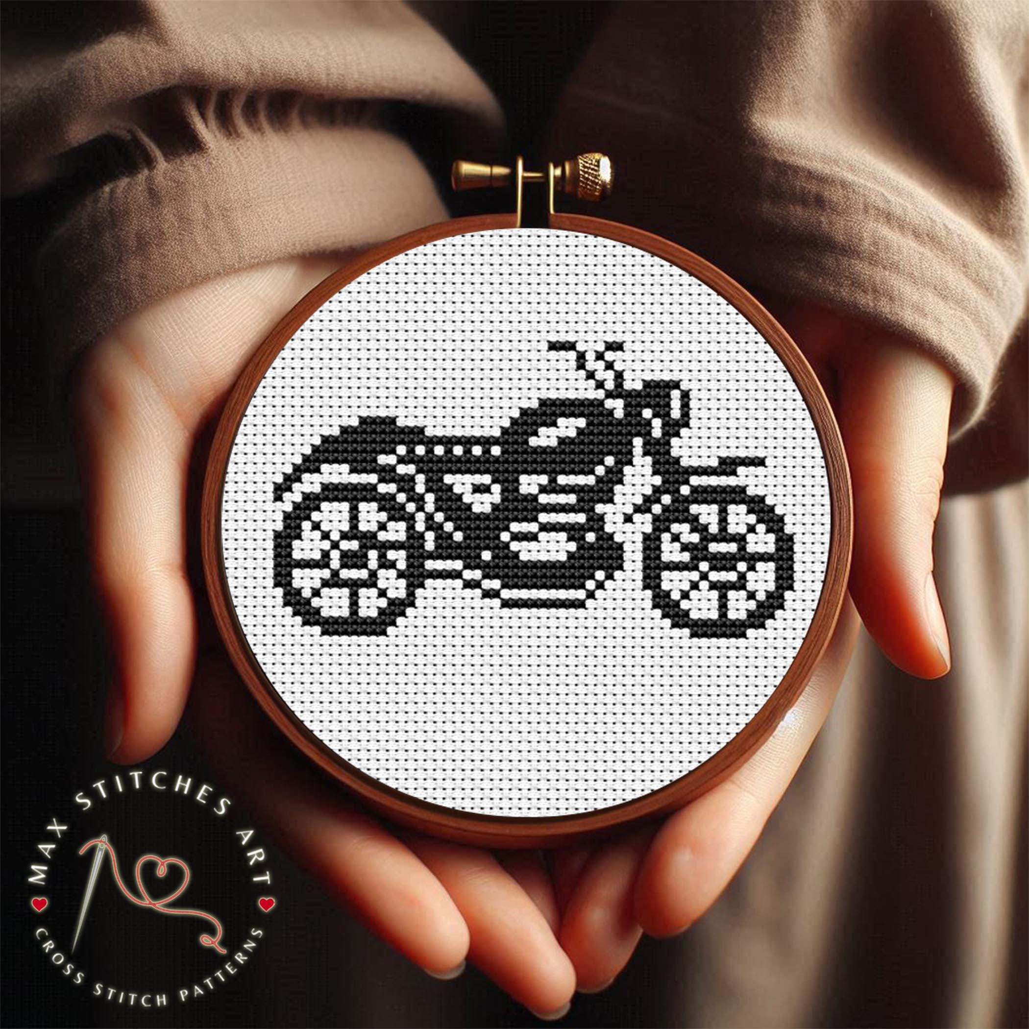 Motorcycle Cross Stitch Pattern, Easy Bike Embroidery Design, One Color ...