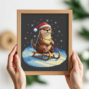 Julutter korsstygnsmönster, Roligt utterbroderi, Söt juldjur Vinterutter, Utterälskare Julklapp Barnrumsdekor