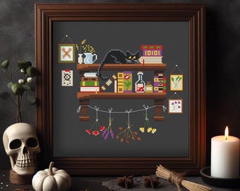 Witch Shelf Cross Stitch Pattern, Poisonous Plants Embroidery (PDF Pattern)