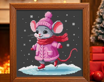 Christmas mouse cross stitch pattern PDF, Cute winter mouse embroidery, Mouse in a Beanie and Scarf, Mice Cross Stitch, Christmas Mice decor