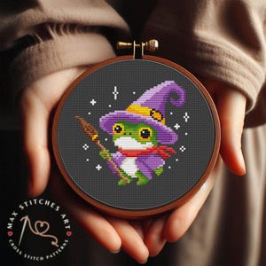 Witch frog cross stitch pattern, Little Wizard frog embroidery, Magic Pattern, Fairy Cross Stitch, Toad Cross Stitch, Magic lover gift