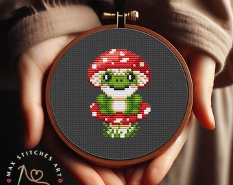 Mushroom Frog Cross Stitch Pattern: Kawaii Toadstool (PDF Pattern)