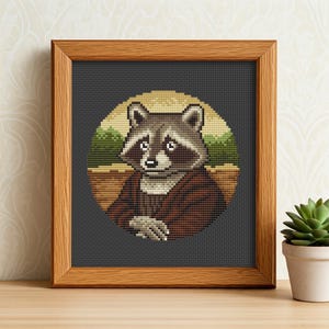 Padrão de ponto cruz da Mona Lisa com guaxinim: bordado de animais engraçados (download em PDF) imagem 3