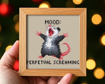 Funny Opossum Cross Stitch Pattern PDF. Mood Perpetual Screaming Meme Chart. Sarcastic Anxiety Humor. Instant Download