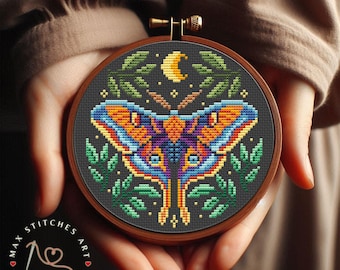 Luna Moth Cross Stitch Pattern: Witchy Cottagecore Embroidery (PDF Pattern)