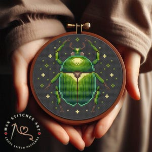 Modèle de point de croix scarabée vert, broderie scarabée (Modèle PDF)