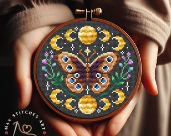 Luna Moth Cross Stitch Pattern: Witchy Moon Phase (PDF Pattern)