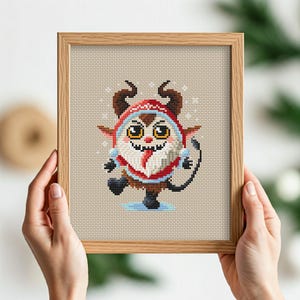 Cute Krampus Christmas cross stitch pattern PDF, Spooky Christmas embroidery, Gruss vom Krampus, Macabre, Devil Santa, Yule, Xmas decor