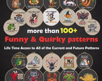 Ultimate Funny Cross Stitch Bundle, Lifetime Access to 100+ Sarcastic Meme & Quirky Patterns, Growing Collection