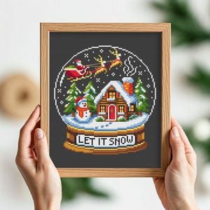 Let It Snow Cross Stitch Pattern, Christmas Snow Globe, Winter Village, Santa Sleigh PDF, Festive Embroidery, Easy Crafting Project