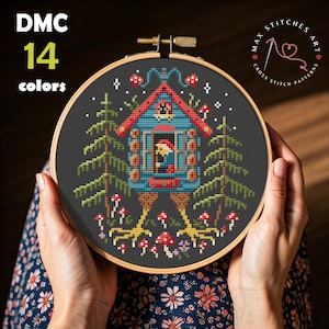 Forest Witch Hut Cross Stitch Pattern PDF, Slavic Fairytale Embroidery, Dark Magic Needlepoint, Baba Yaga Witch House, Digital Download