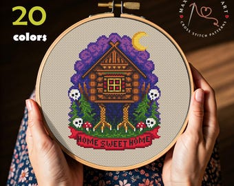 Baba Yaga House Cross Stitch, Slavic Mythology Embroidery, Witchy Cabin, Spooky Home Embroidery Design, Home Sweet Home PDF